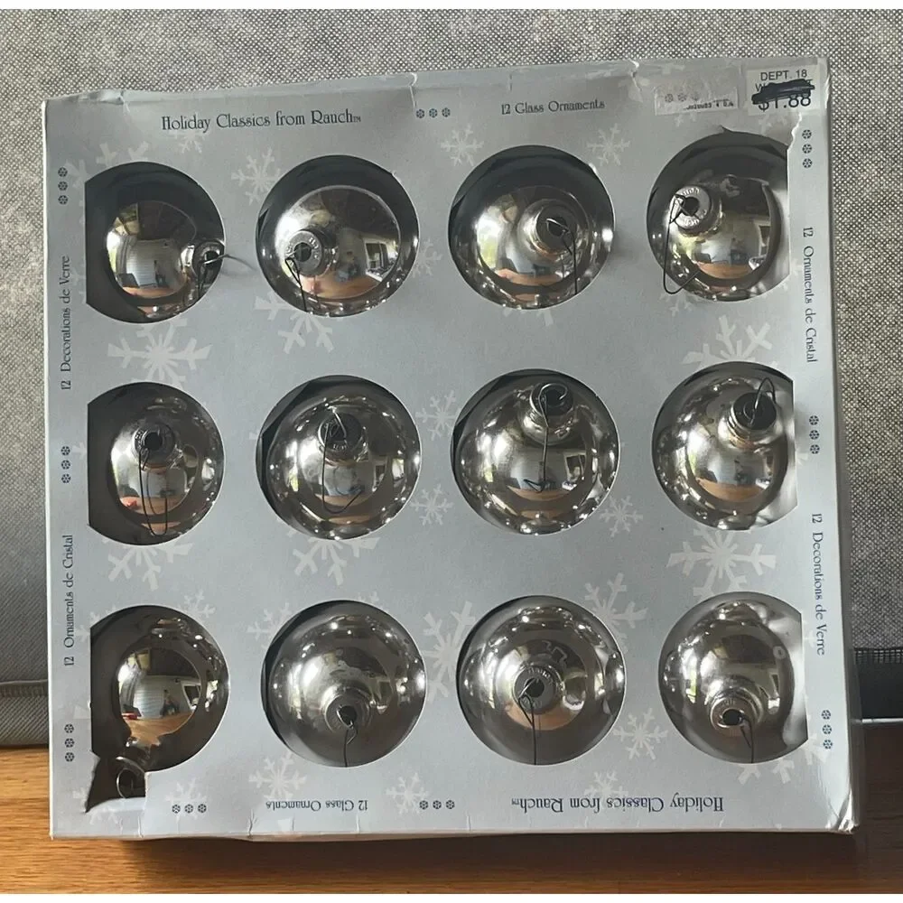 Vintage Rauch 12 Silver Glass Christmas Ball Ornaments 3